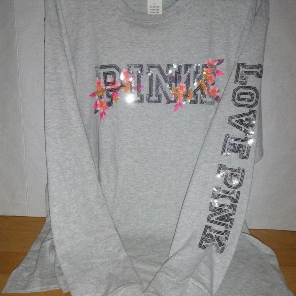 Victoria secret pink bling floral campus tee large